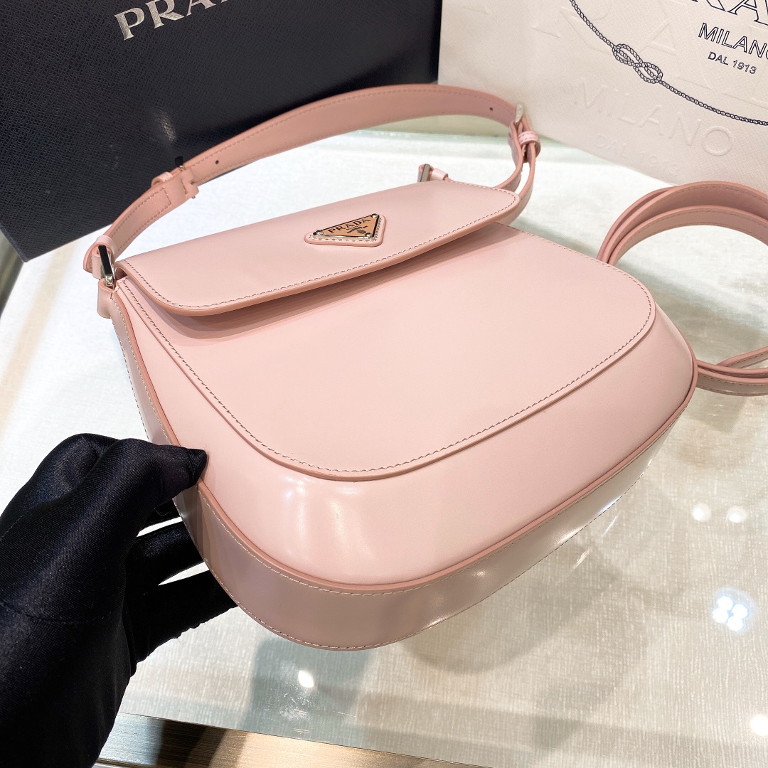 Prada Cleo Brushed Leather Shoulder Bag In Pink(24-19-6cm)   1BD303 - DopestKickz