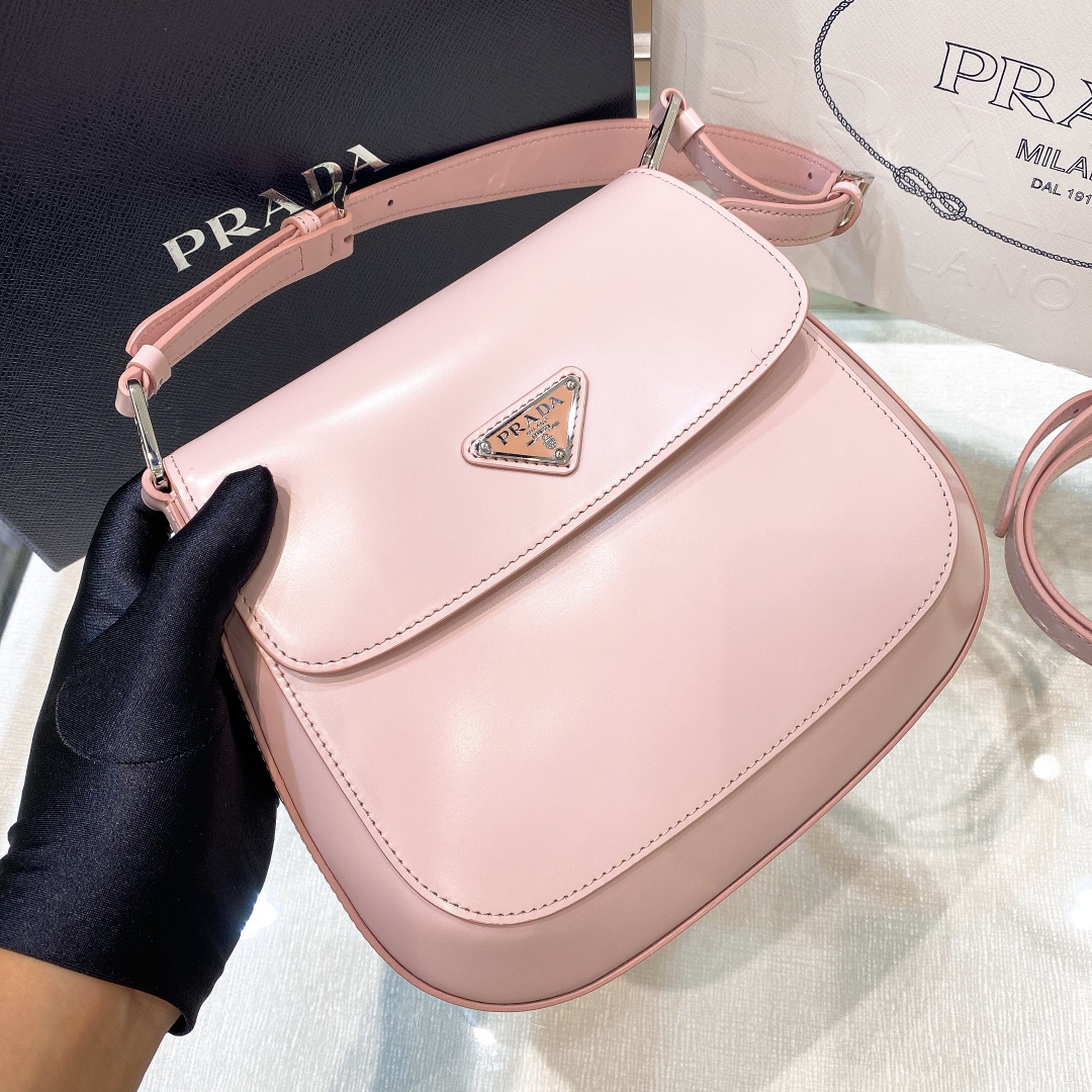 Prada Cleo Brushed Leather Shoulder Bag In Pink(24-19-6cm)   1BD303 - DopestKickz