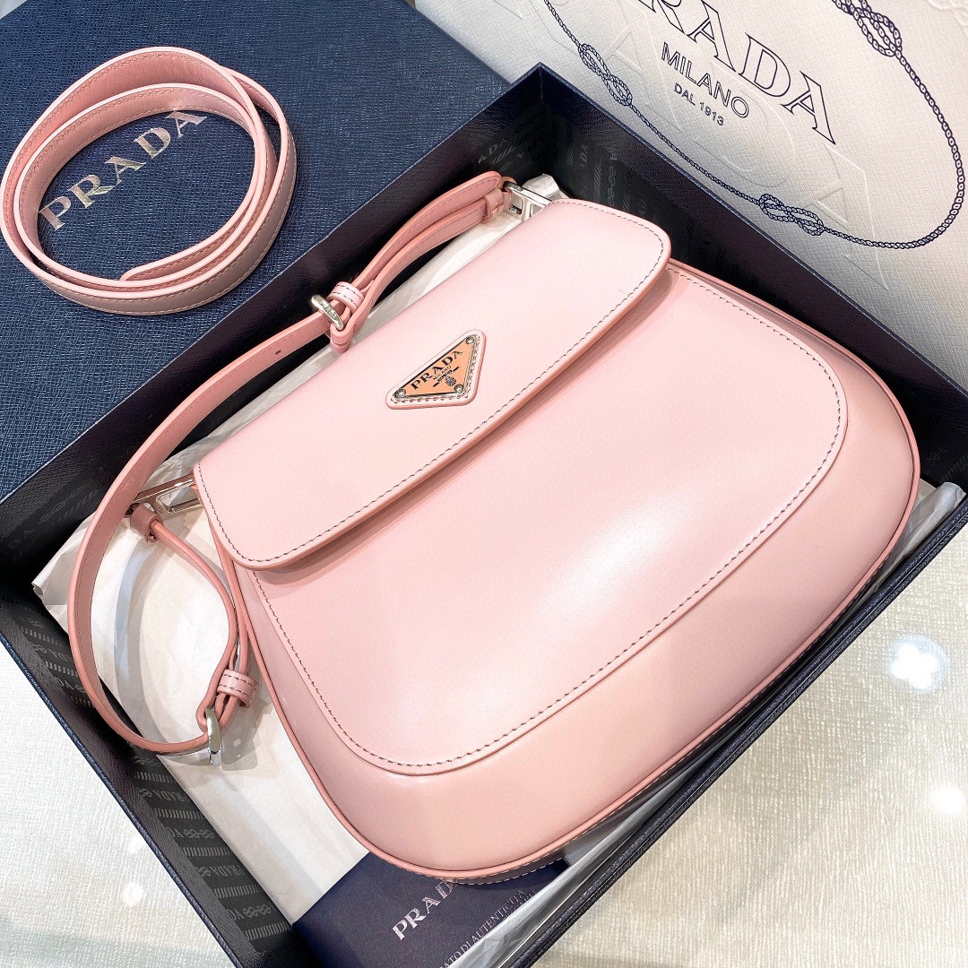 Prada Cleo Brushed Leather Shoulder Bag In Pink(24-19-6cm)   1BD303 - DopestKickz