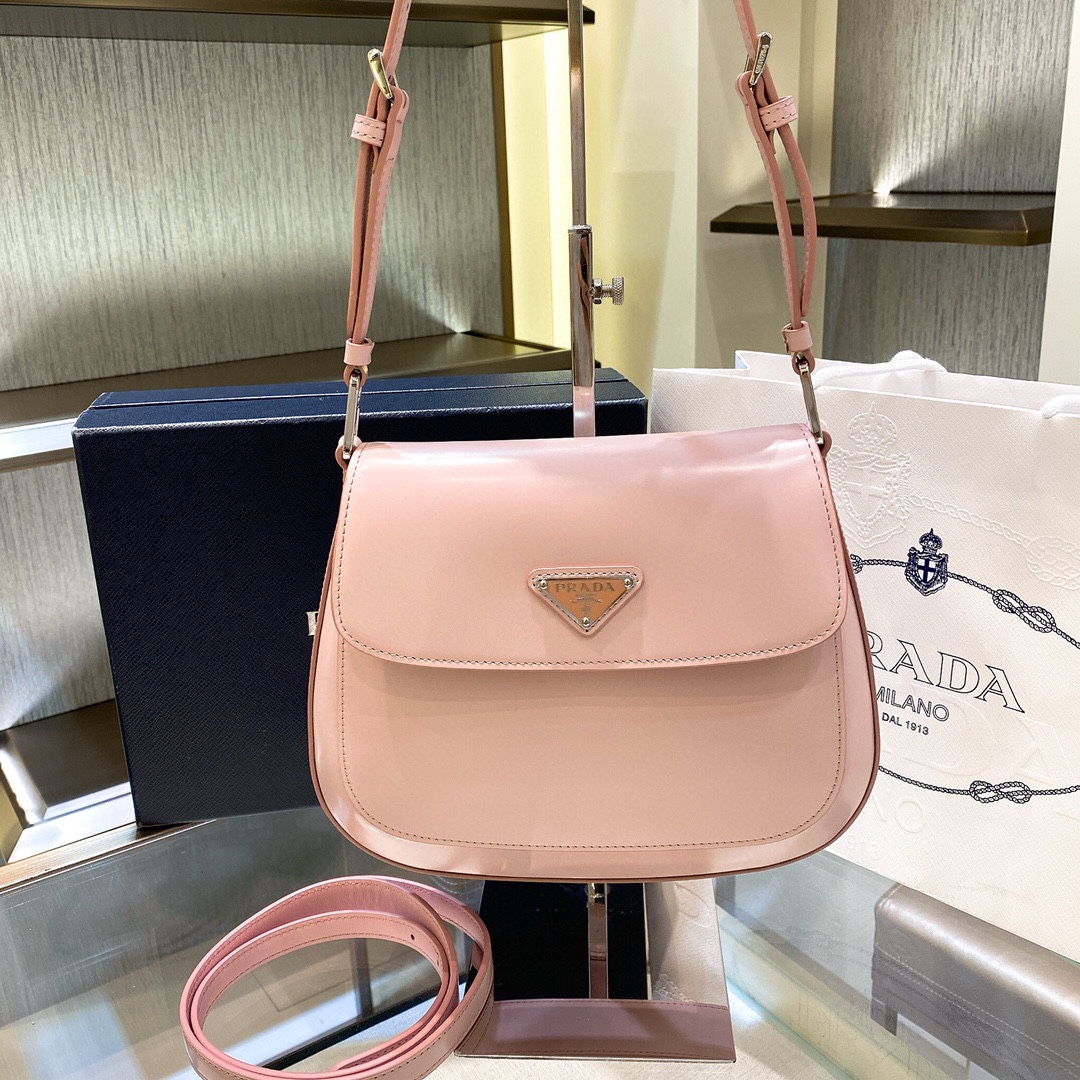 Prada Cleo Brushed Leather Shoulder Bag In Pink(24-19-6cm)   1BD303 - DopestKickz