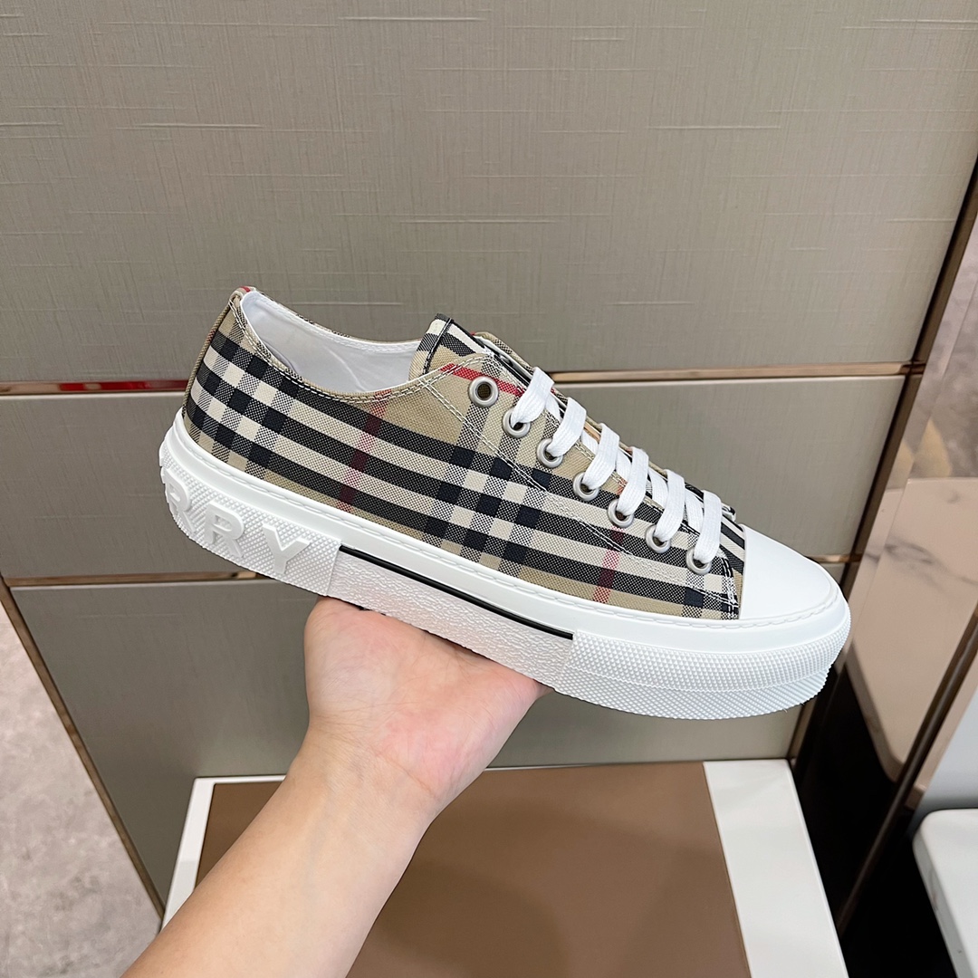 Burberry Check Cotton Sneakers - DopestKickz