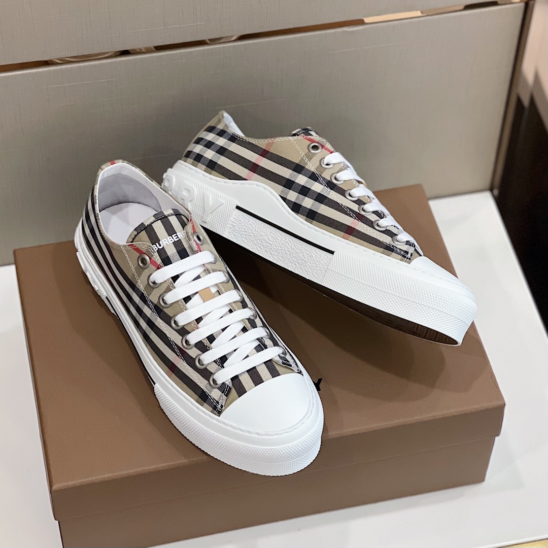Burberry Check Cotton Sneakers - DopestKickz