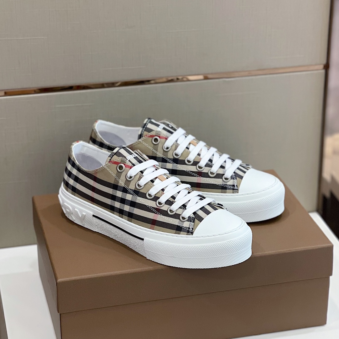 Burberry Check Cotton Sneakers - DopestKickz