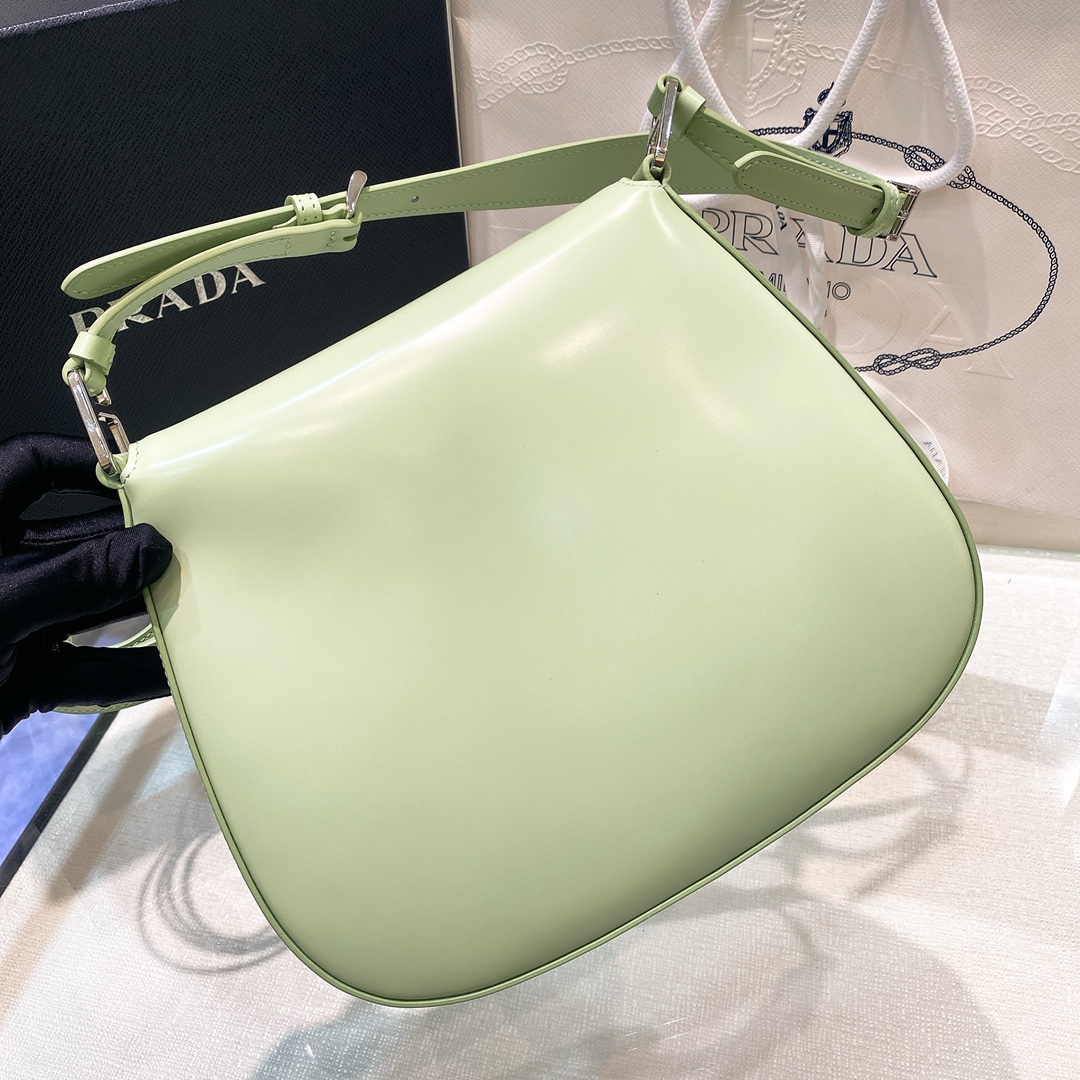 Prada Cleo Brushed Leather Shoulder Bag In Green(24-19-6cm)   1BD303 - DopestKickz