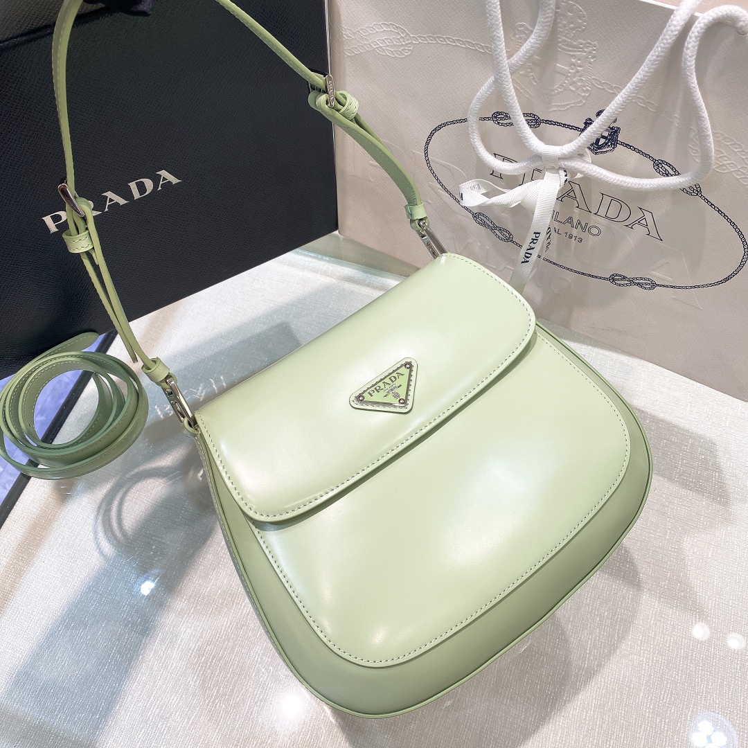Prada Cleo Brushed Leather Shoulder Bag In Green(24-19-6cm)   1BD303 - DopestKickz