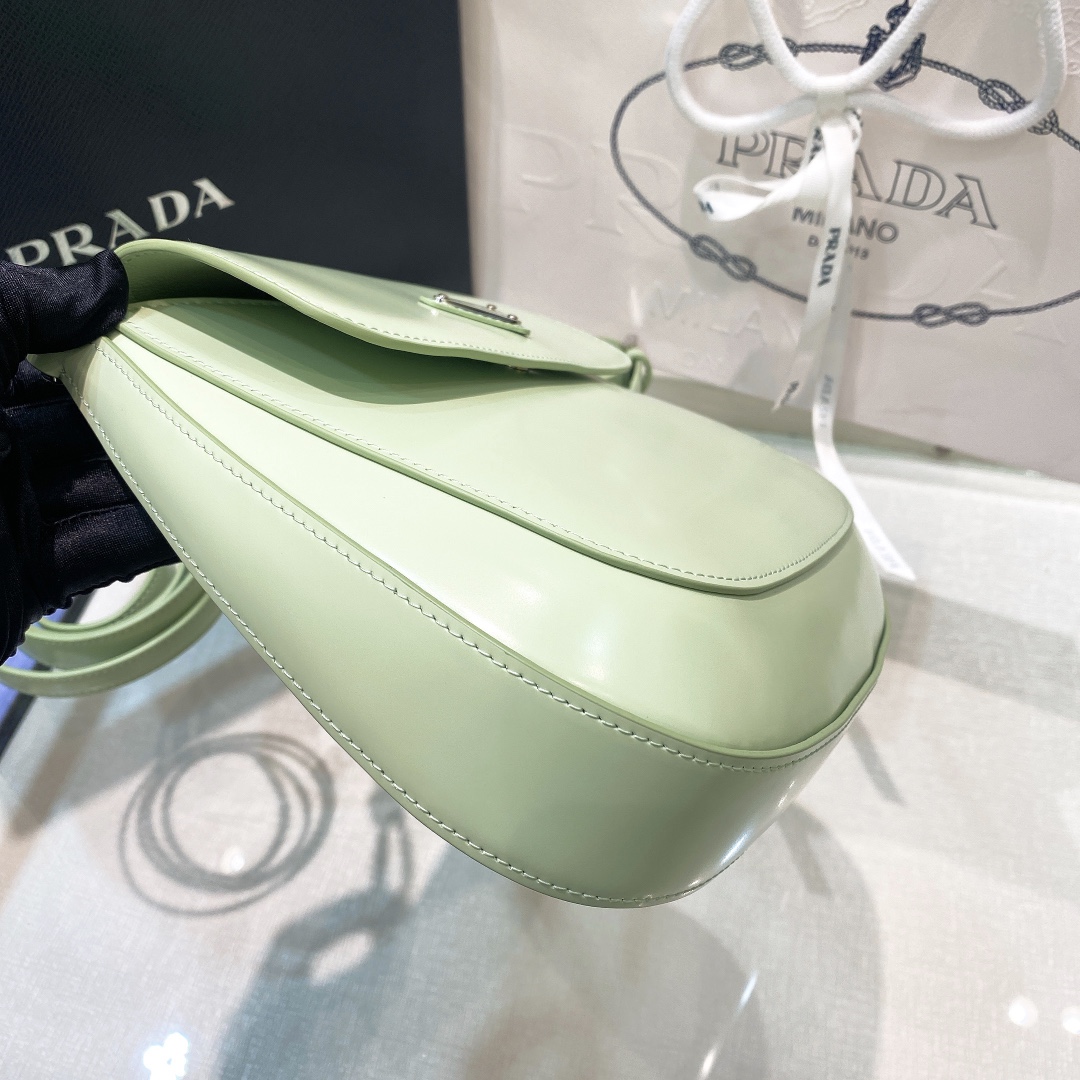 Prada Cleo Brushed Leather Shoulder Bag In Green(24-19-6cm)   1BD303 - DopestKickz