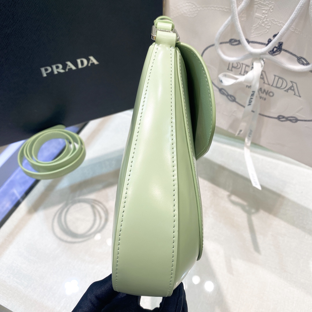 Prada Cleo Brushed Leather Shoulder Bag In Green(24-19-6cm)   1BD303 - DopestKickz