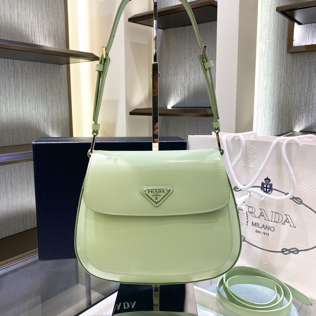 Prada Cleo Brushed Leather Shoulder Bag In Green(24-19-6cm)   1BD303 - DopestKickz