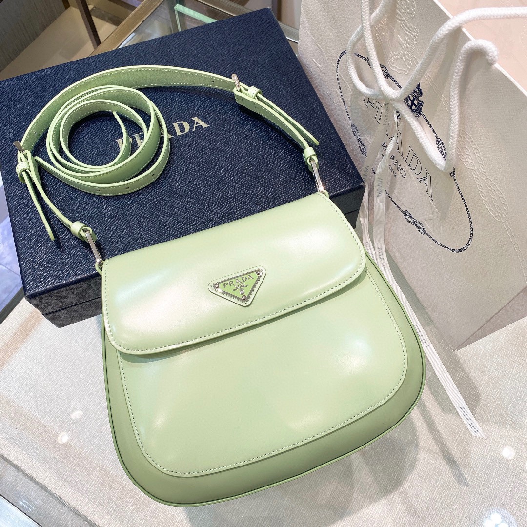 Prada Cleo Brushed Leather Shoulder Bag In Green(24-19-6cm)   1BD303 - DopestKickz