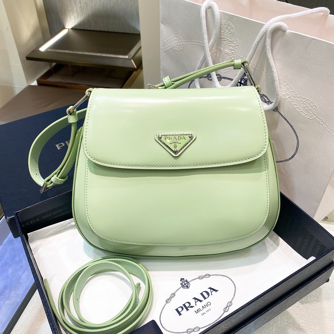 Prada Cleo Brushed Leather Shoulder Bag In Green(24-19-6cm)   1BD303 - DopestKickz
