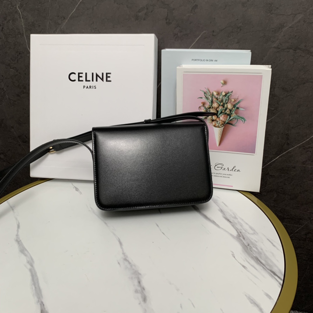 Celine Teen Bag Cuir Triomphe In Shiny Calfskin Black(18.5-14-8cm) - DopestKickz