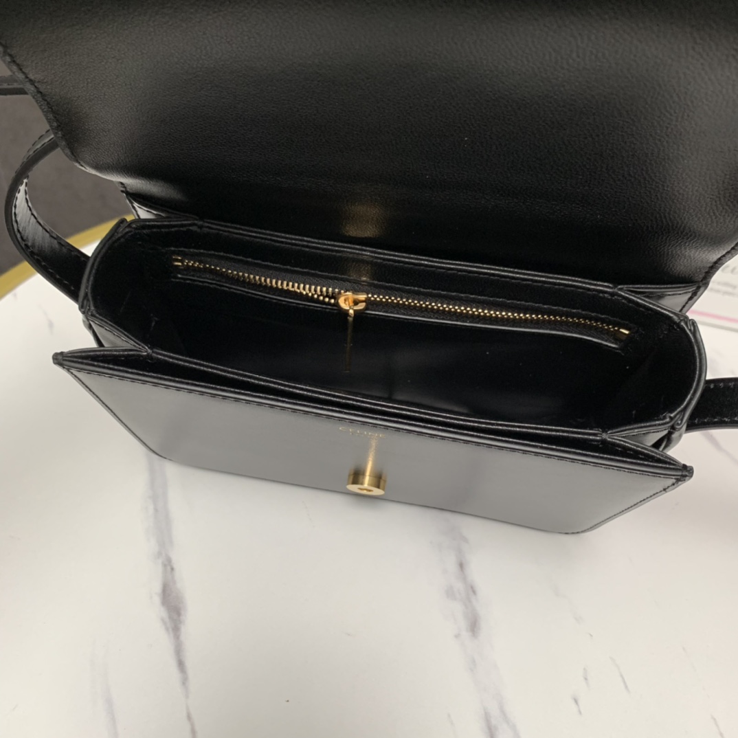 Celine Teen Bag Cuir Triomphe In Shiny Calfskin Black(18.5-14-8cm) - DopestKickz