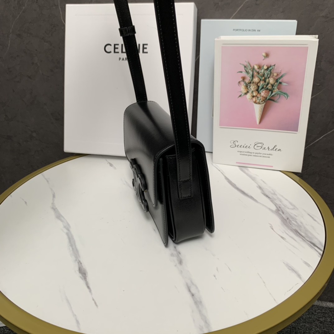 Celine Teen Bag Cuir Triomphe In Shiny Calfskin Black(18.5-14-8cm) - DopestKickz