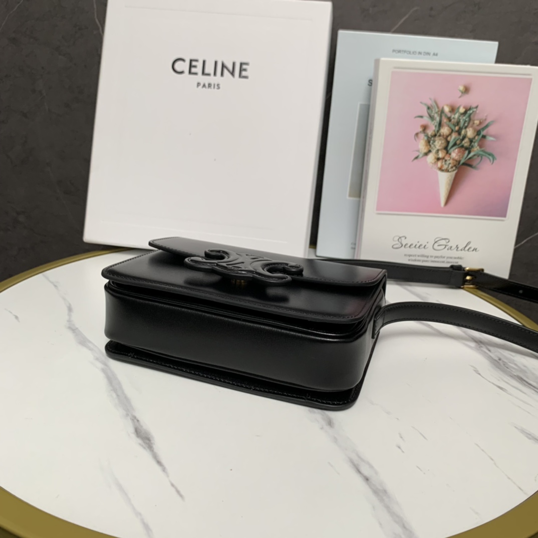Celine Teen Bag Cuir Triomphe In Shiny Calfskin Black(18.5-14-8cm) - DopestKickz