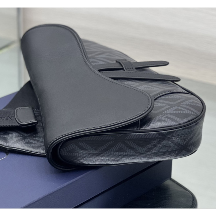 Dior Black CD Diamond Canvas And Smooth Calfskin Saddle Bag(26-19-4.5cm) 1ADPO093 - DopestKickz