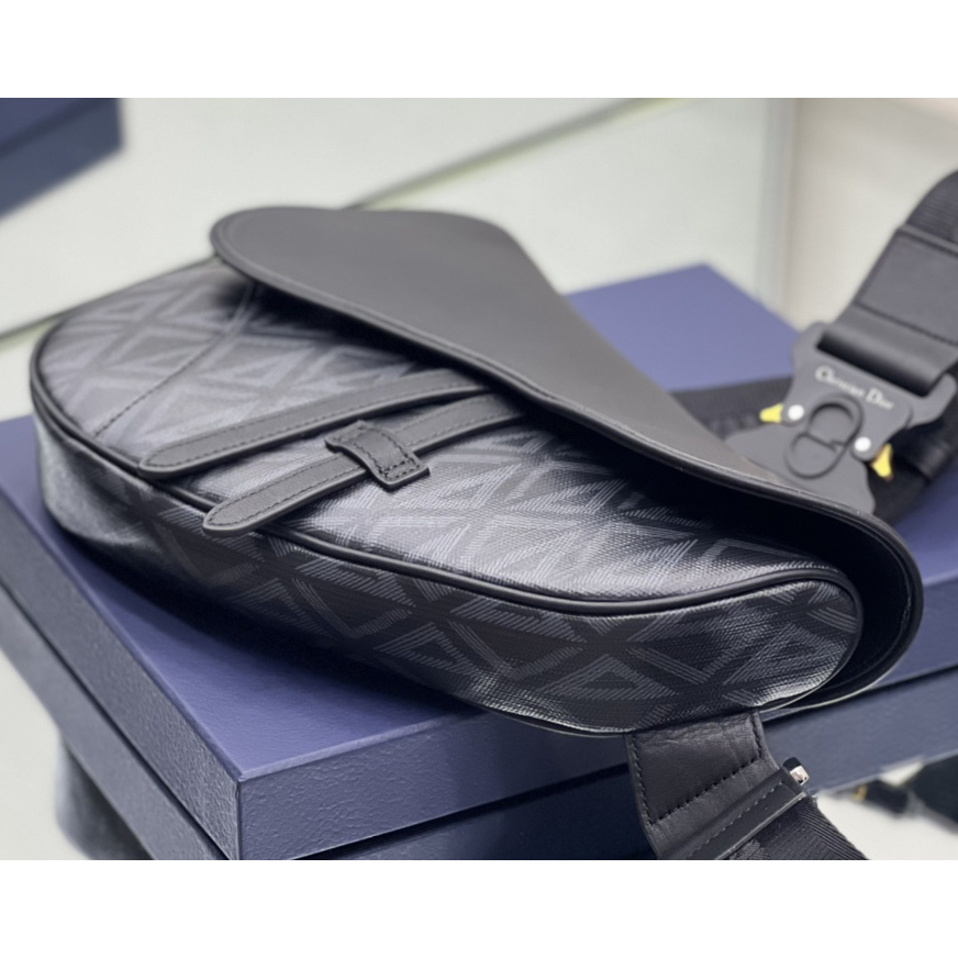Dior Black CD Diamond Canvas And Smooth Calfskin Saddle Bag(26-19-4.5cm) 1ADPO093 - DopestKickz