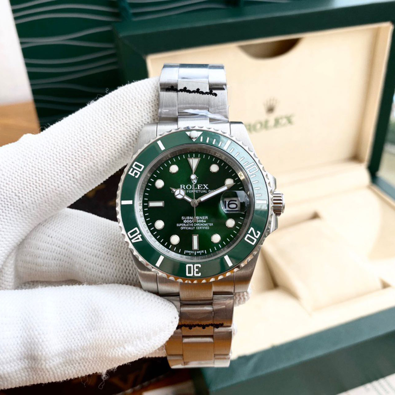 Rolex High Quality Oyster Perpetua Dark Green Dial Watch - DopestKickz