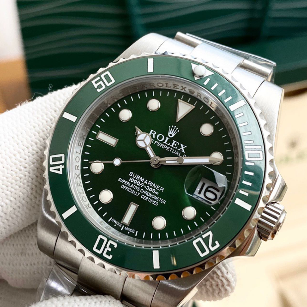Rolex High Quality Oyster Perpetua Dark Green Dial Watch - DopestKickz
