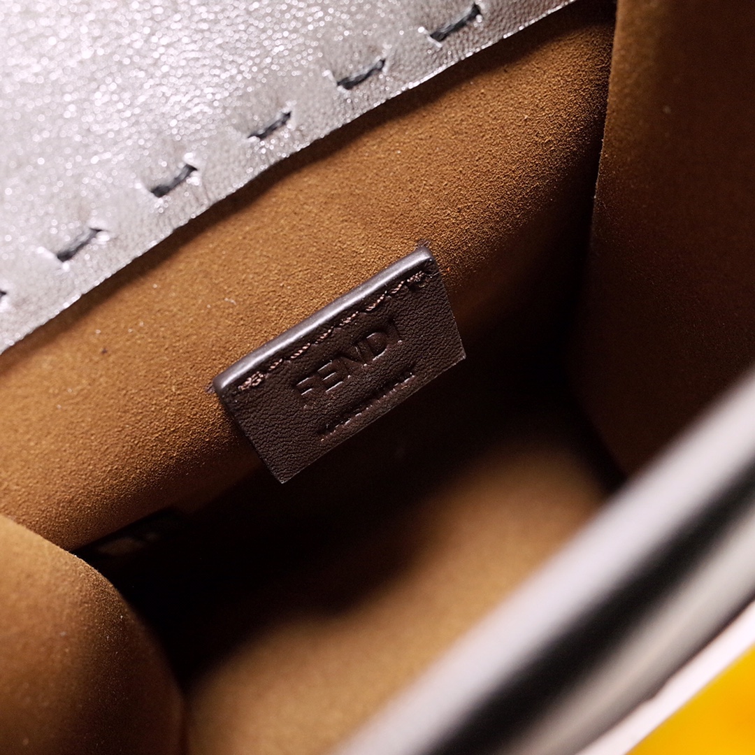 Fendi Mini Sunshine Shopper Bag In Silver Laminated Leather (13-18-6.5CM) - DopestKickz