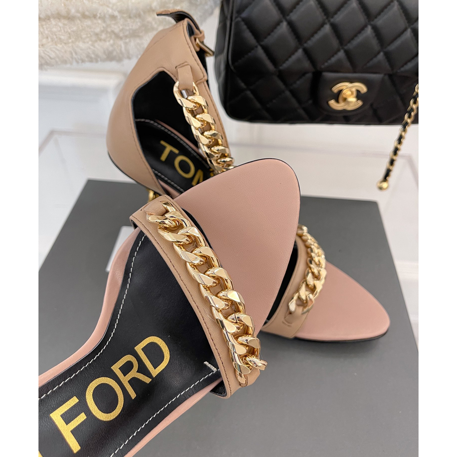 Tom Ford Chain-Trimmed Leather Sandals With Heel Height Of 10.5cm - DopestKickz