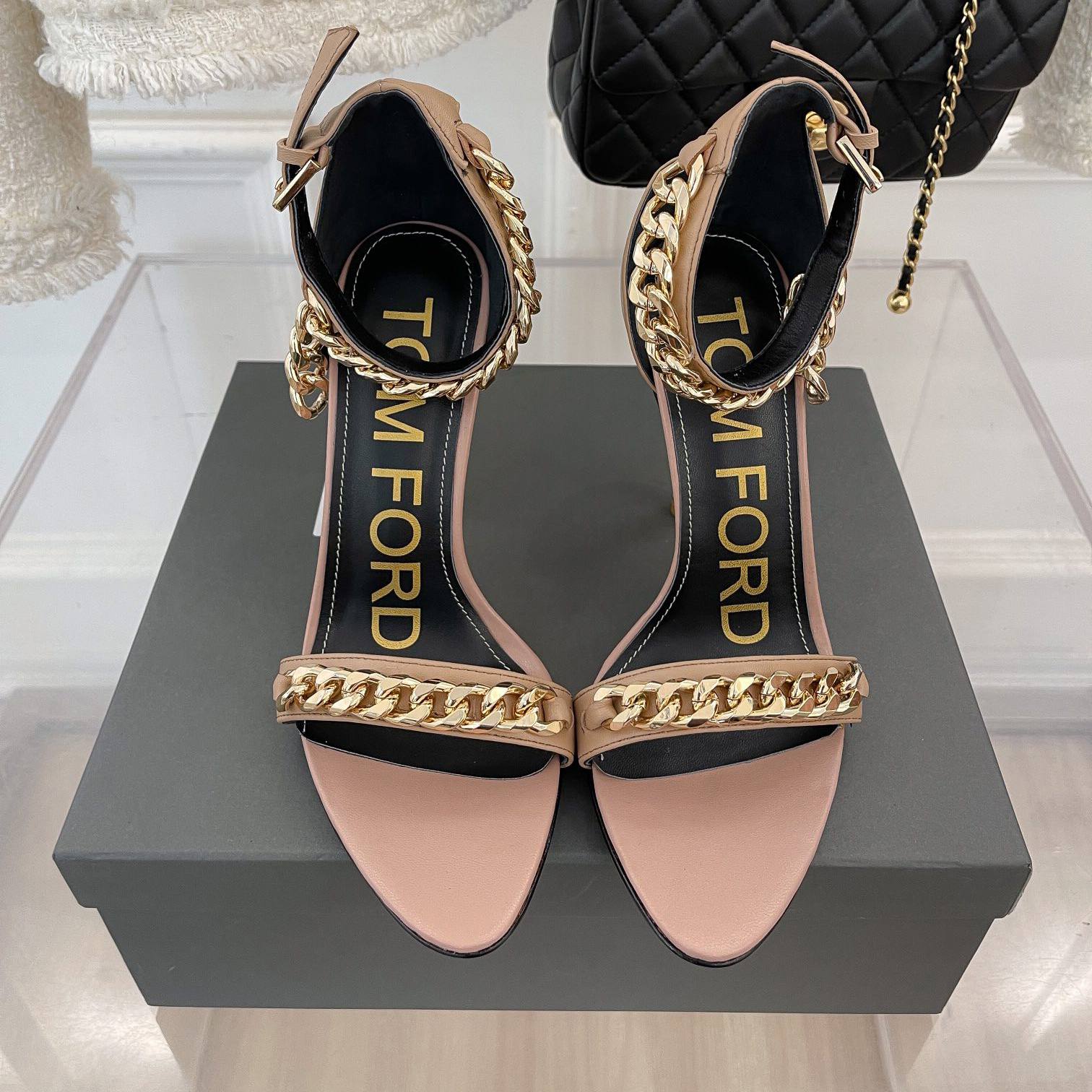 Tom Ford Chain-Trimmed Leather Sandals With Heel Height Of 10.5cm - DopestKickz