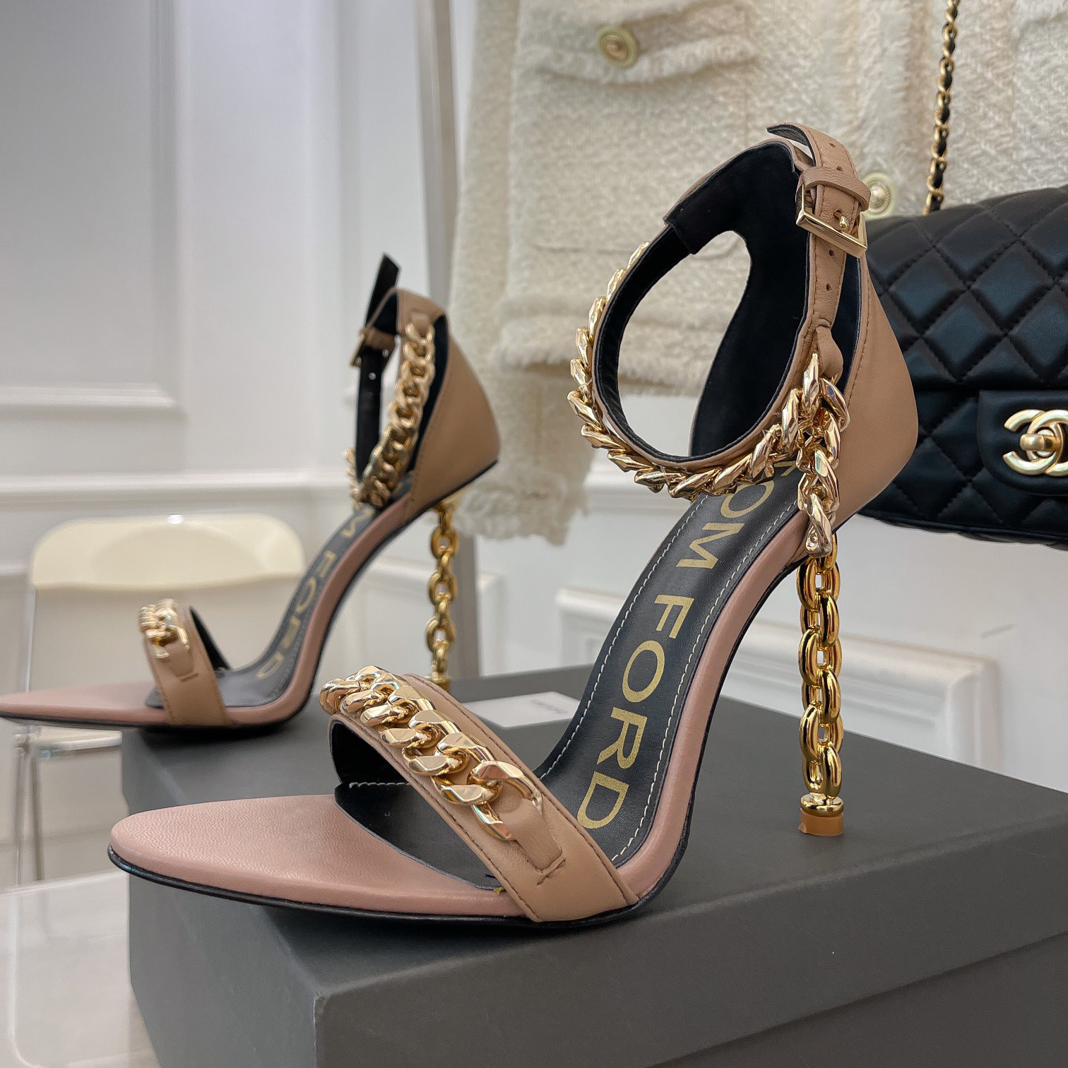 Tom Ford Chain-Trimmed Leather Sandals With Heel Height Of 10.5cm - DopestKickz