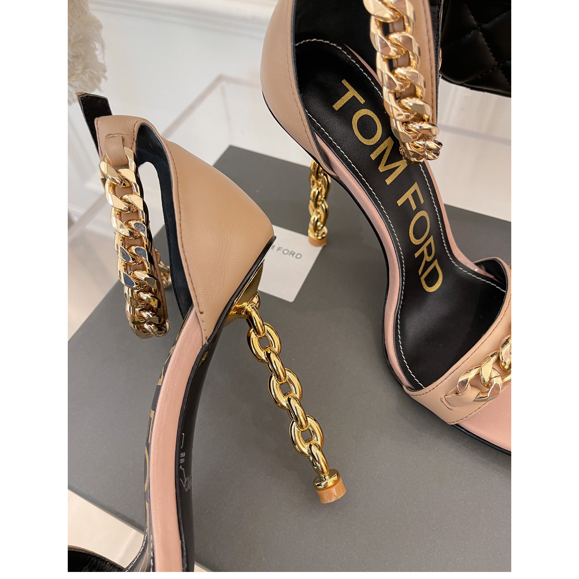 Tom Ford Chain-Trimmed Leather Sandals With Heel Height Of 10.5cm - DopestKickz