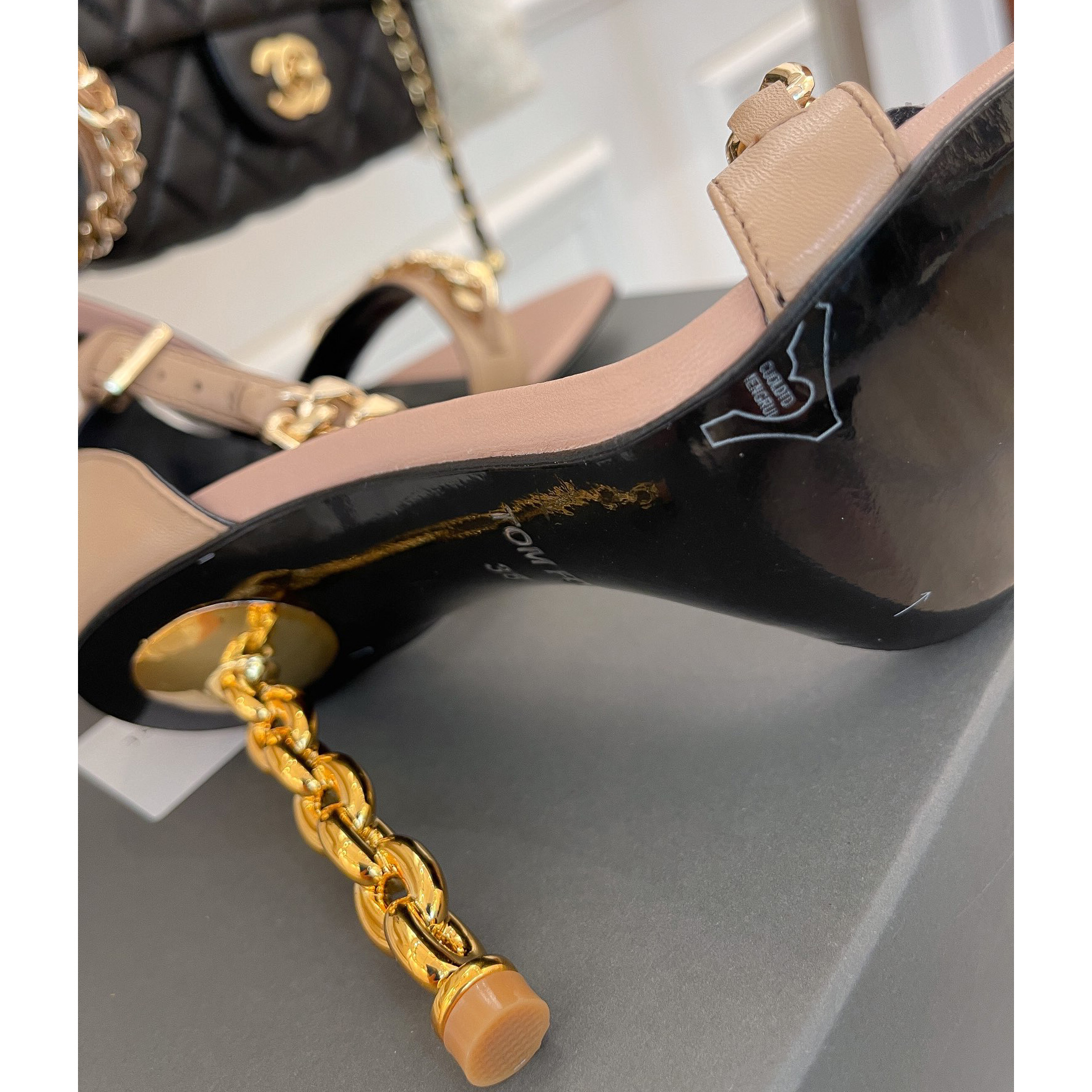 Tom Ford Chain-Trimmed Leather Sandals With Heel Height Of 10.5cm - DopestKickz