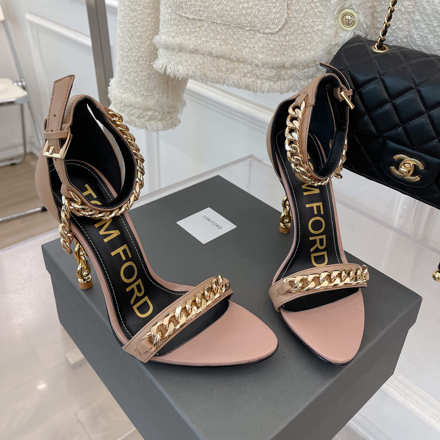 Tom Ford Chain-Trimmed Leather Sandals With Heel Height Of 10.5cm - DopestKickz