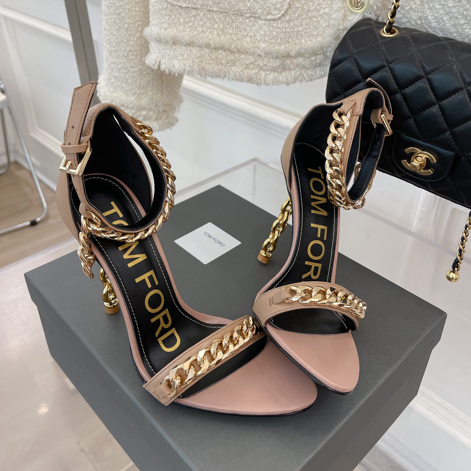 Tom Ford Chain-Trimmed Leather Sandals With Heel Height Of 10.5cm - DopestKickz