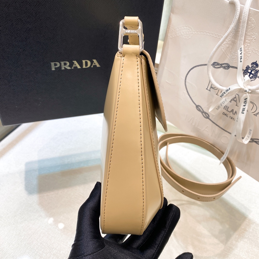 Prada Cleo Brushed Leather Shoulder Bag In Apricot(24-19-6cm)   1BD303 - DopestKickz