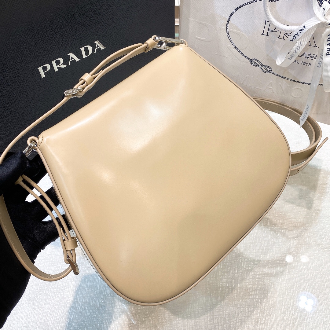 Prada Cleo Brushed Leather Shoulder Bag In Apricot(24-19-6cm)   1BD303 - DopestKickz