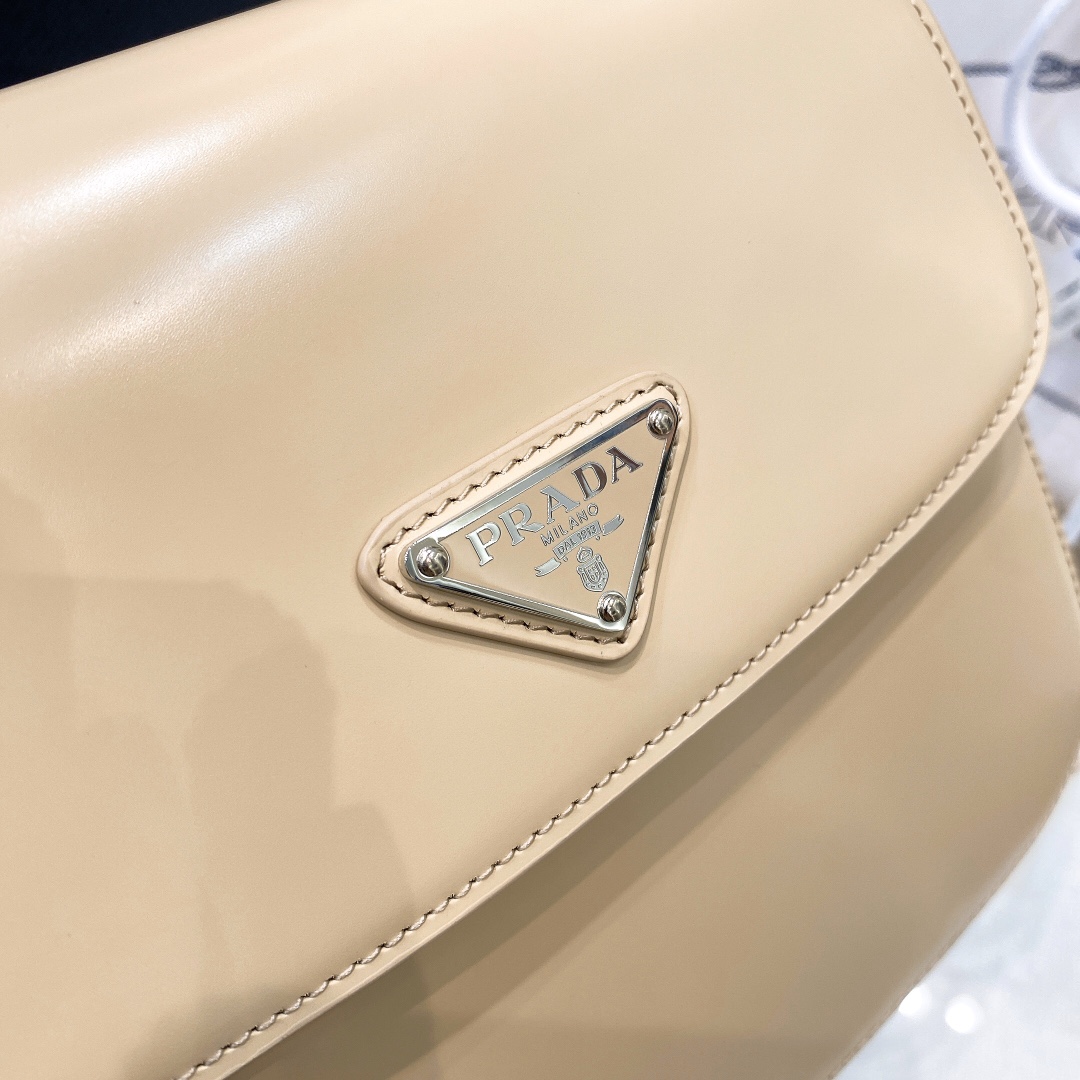 Prada Cleo Brushed Leather Shoulder Bag In Apricot(24-19-6cm)   1BD303 - DopestKickz