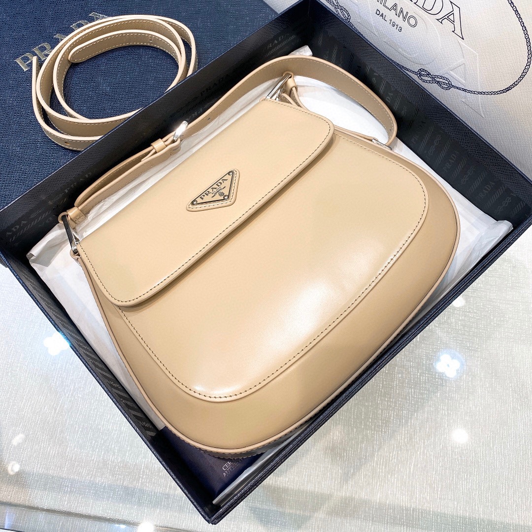 Prada Cleo Brushed Leather Shoulder Bag In Apricot(24-19-6cm)   1BD303 - DopestKickz