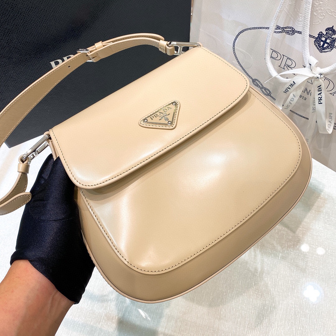 Prada Cleo Brushed Leather Shoulder Bag In Apricot(24-19-6cm)   1BD303 - DopestKickz