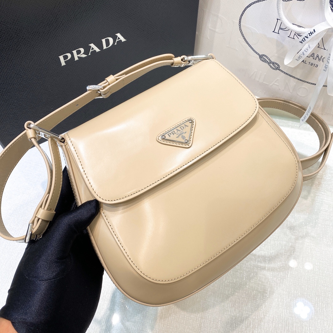 Prada Cleo Brushed Leather Shoulder Bag In Apricot(24-19-6cm)   1BD303 - DopestKickz