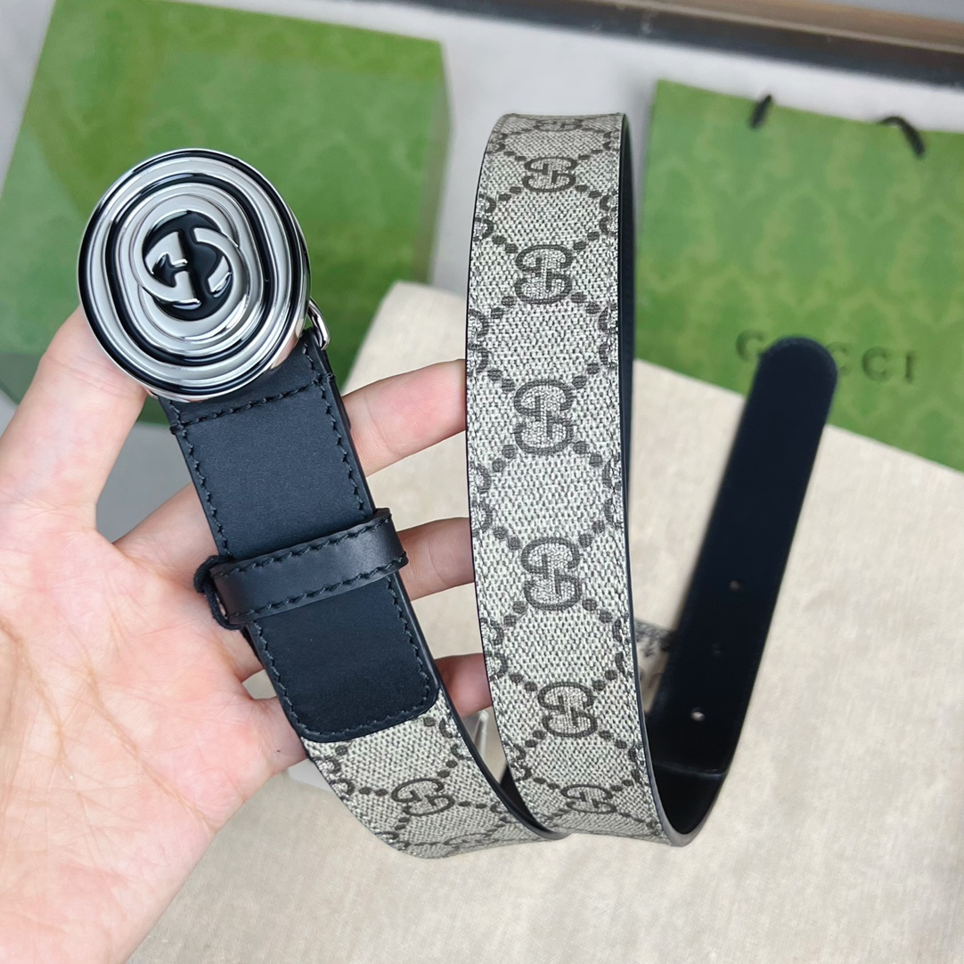 Gucci  Belt With Interlocking G Oval Buckle - DopestKickz