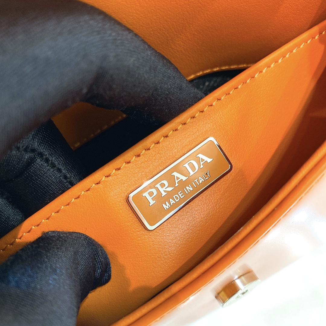 Prada Cleo Brushed Leather Shoulder Bag In Orange(24-19-6cm)   1BD303 - DopestKickz