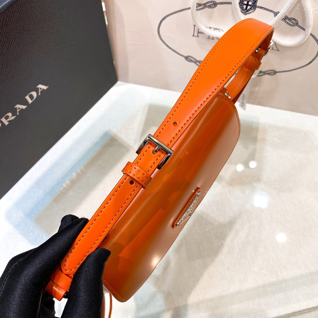 Prada Cleo Brushed Leather Shoulder Bag In Orange(24-19-6cm)   1BD303 - DopestKickz