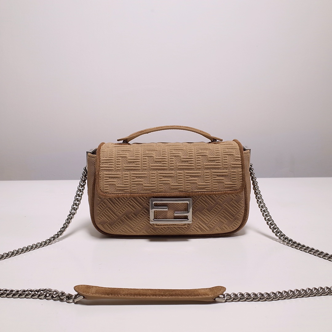 Fendi Iconic Medium Baguette Bag With Chain  (24-14.5-7CM)   8BR793 - DopestKickz