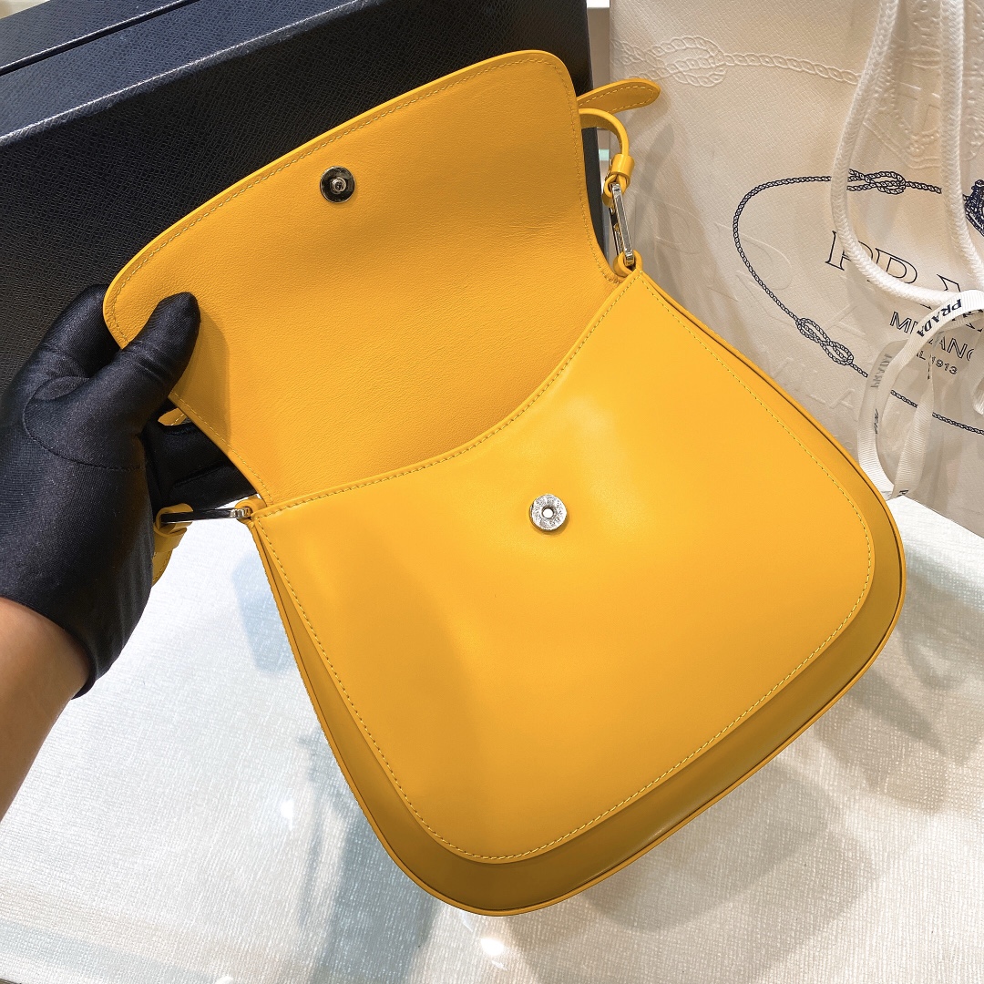 Prada Cleo Brushed Leather Shoulder Bag In Yellow(24-19-6cm)   1BD303 - DopestKickz