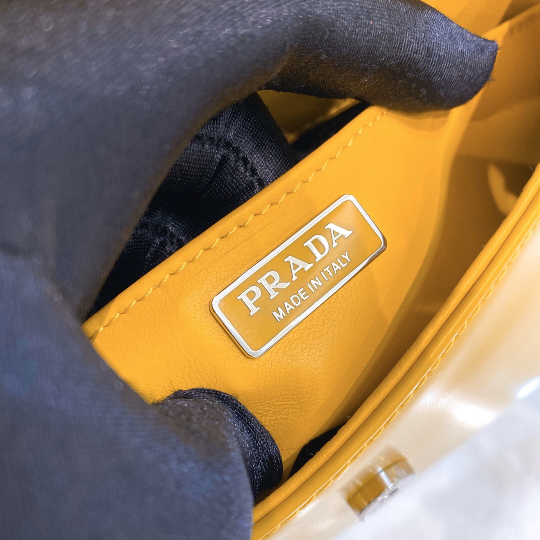 Prada Cleo Brushed Leather Shoulder Bag In Yellow(24-19-6cm)   1BD303 - DopestKickz