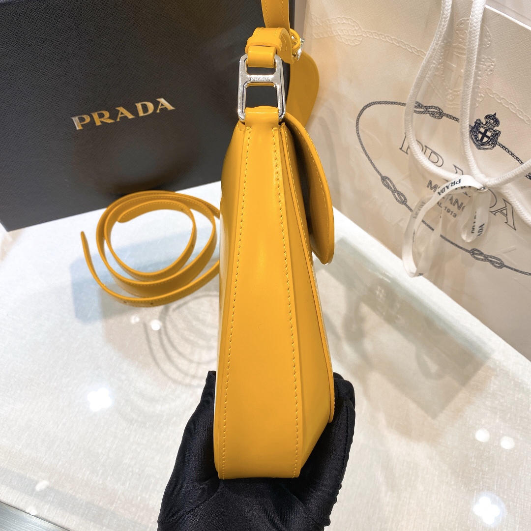 Prada Cleo Brushed Leather Shoulder Bag In Yellow(24-19-6cm)   1BD303 - DopestKickz