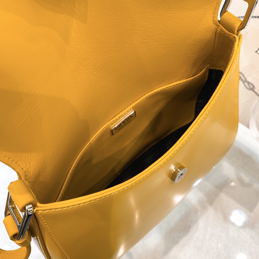 Prada Cleo Brushed Leather Shoulder Bag In Yellow(24-19-6cm)   1BD303 - DopestKickz