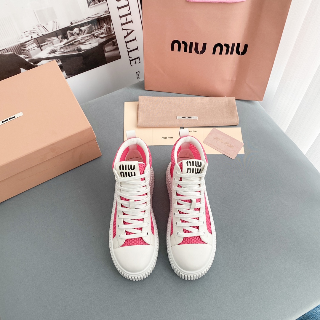 Miu Miu Mesh Flatform High-Top Sneakers - DopestKickz