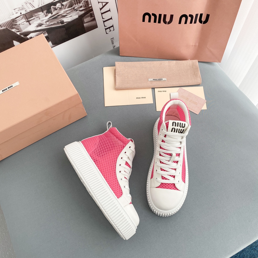 Miu Miu Mesh Flatform High-Top Sneakers - DopestKickz