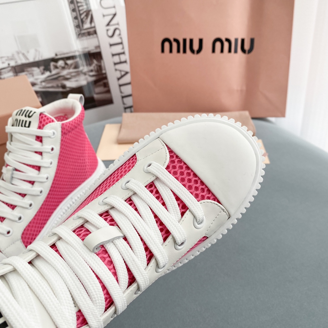 Miu Miu Mesh Flatform High-Top Sneakers - DopestKickz