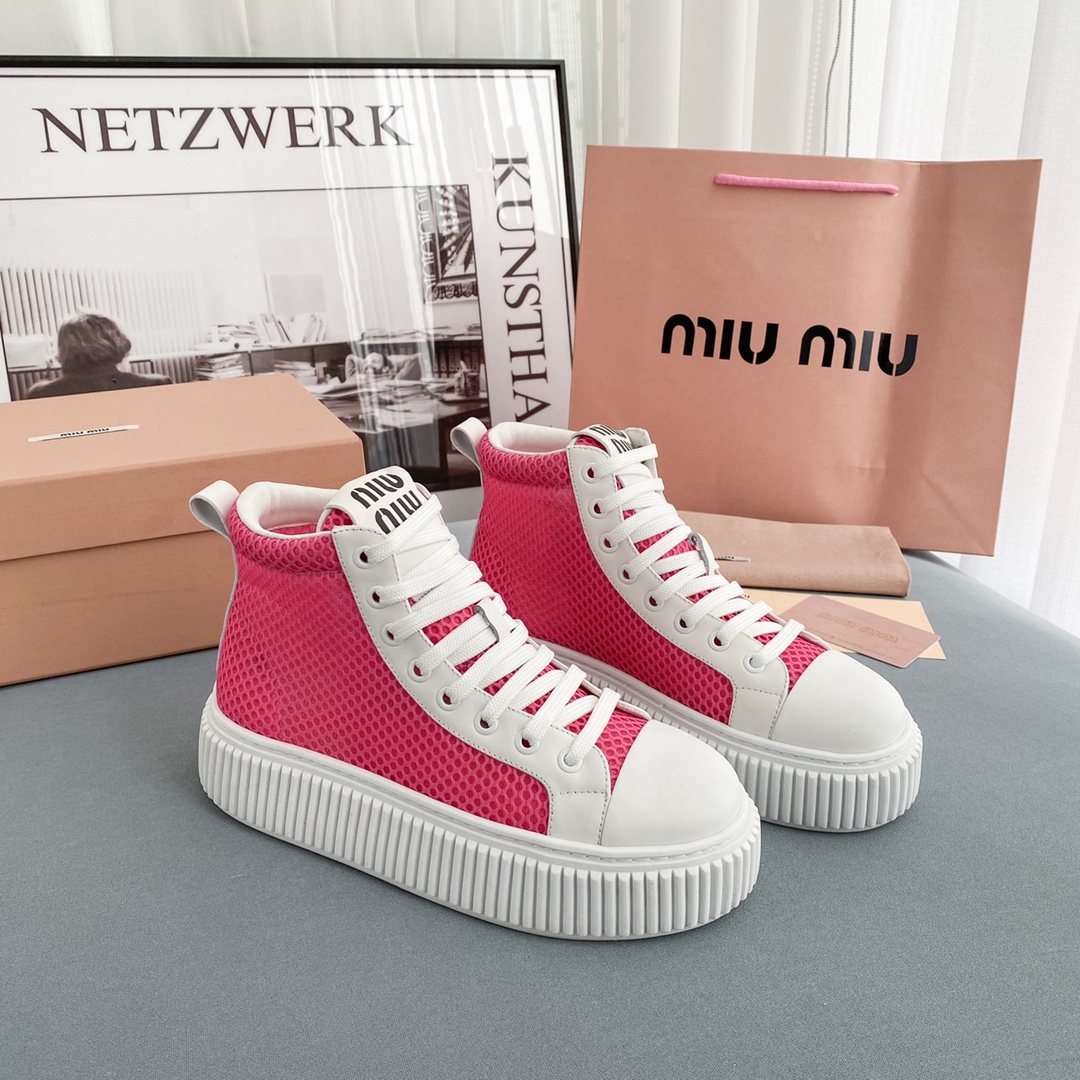 Miu Miu Mesh Flatform High-Top Sneakers - DopestKickz