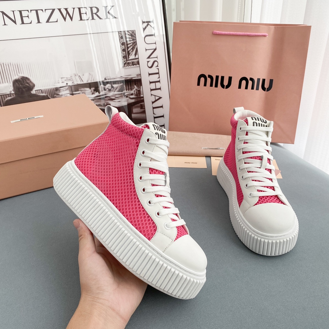 Miu Miu Mesh Flatform High-Top Sneakers - DopestKickz