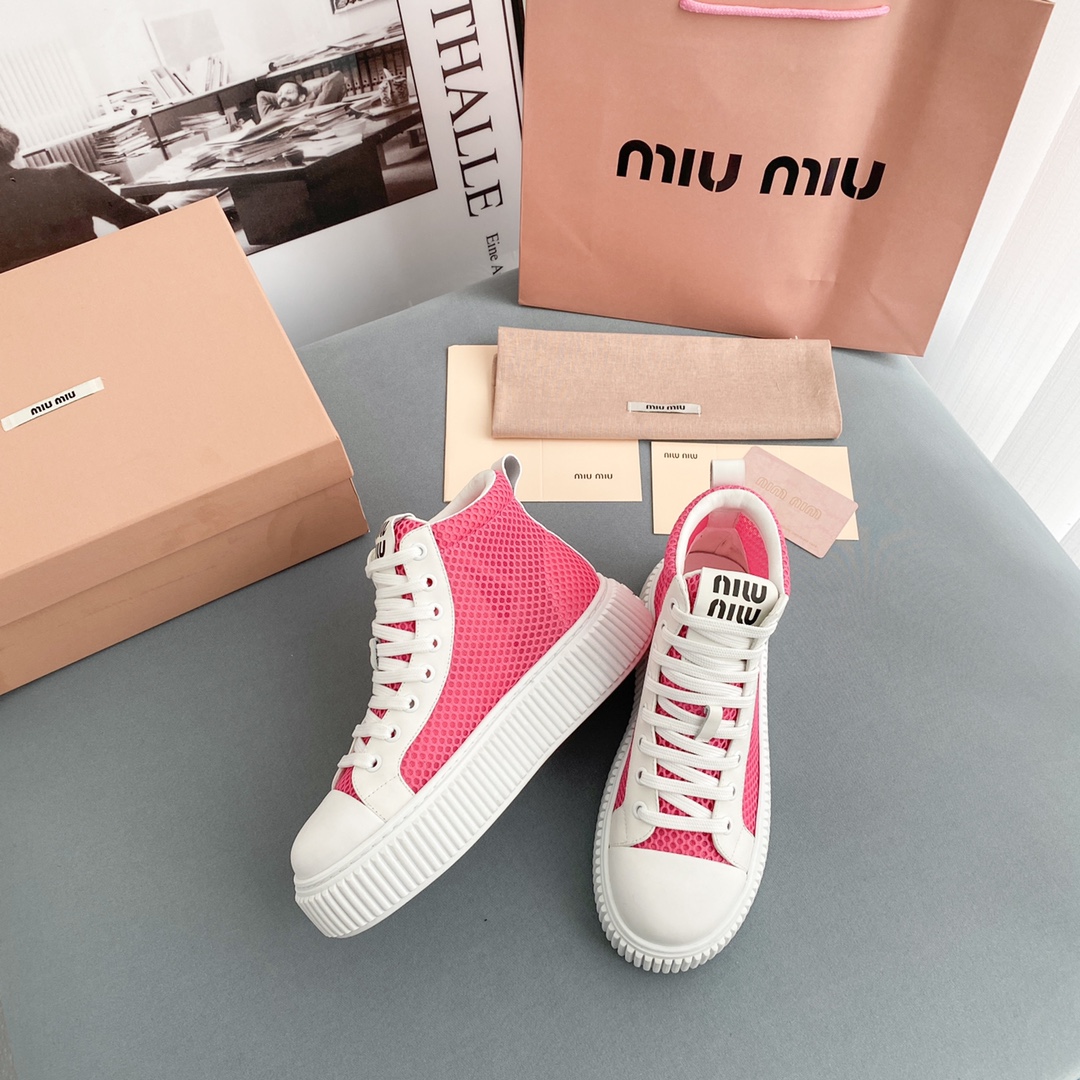Miu Miu Mesh Flatform High-Top Sneakers - DopestKickz